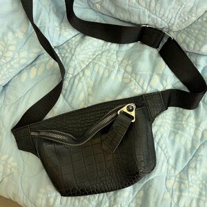Black Croc-Embossed Belt Bag